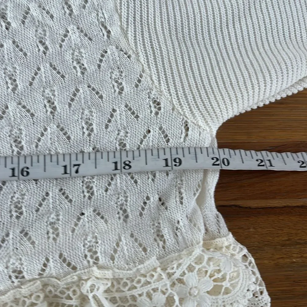 Zara Crochet Laced Knit Babydoll Top Size M Cream Short Sleeves